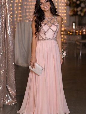 Faviana Pink Beaded Prom Wedding Dress Size 6 Formal Evening Gown
